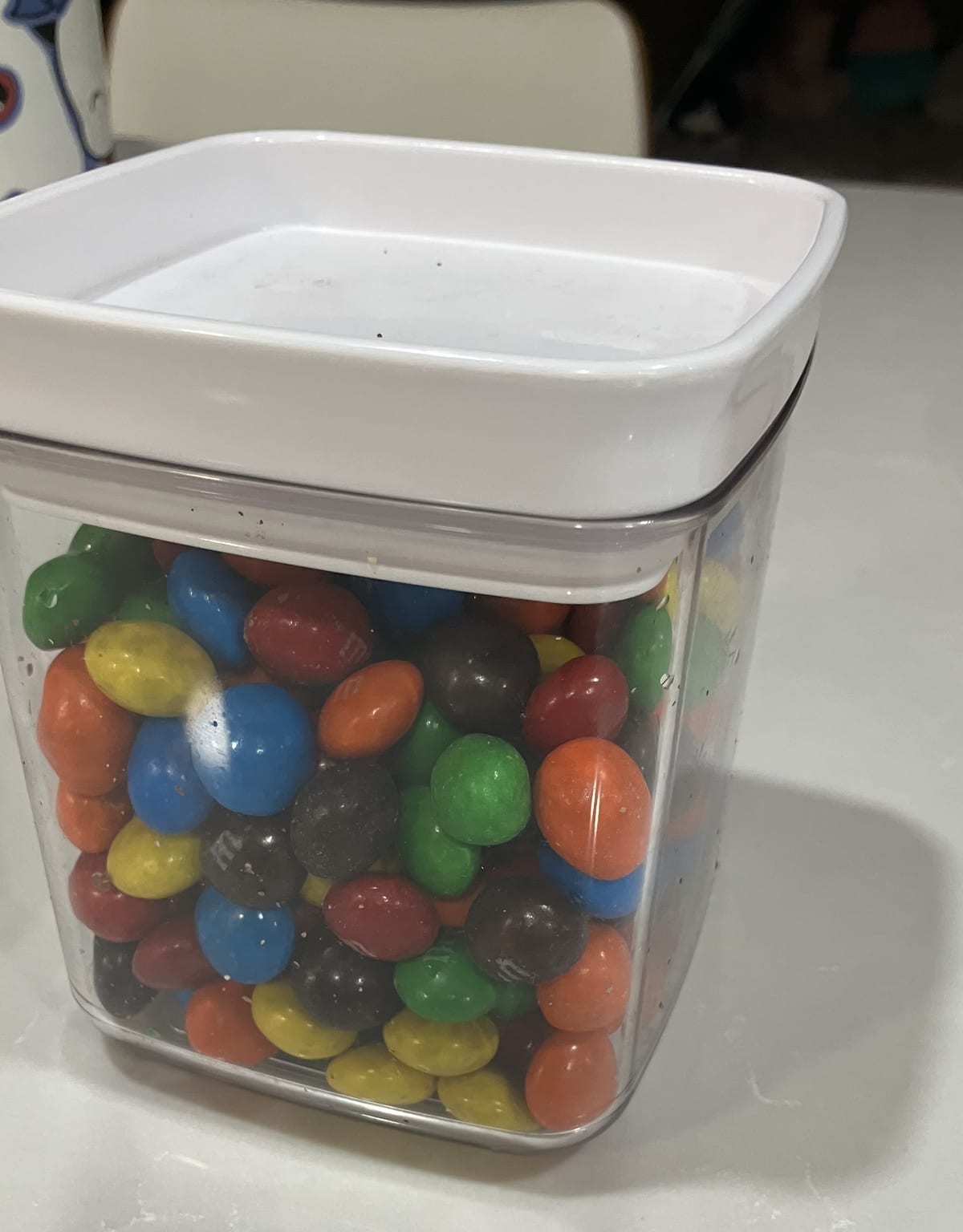 My container, with candies nearly reaching its lid
